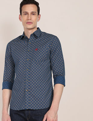 U S Polo Assn Geometric Print Premium Cotton Casual Shirt