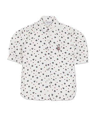 U S Polo Assn Kids Spread Collar All-Over Printed Top