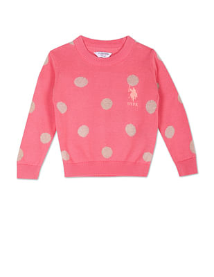 U S Polo Assn Kids Crew Neck Polka Dot Sweater