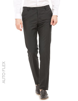 Buy Grey Mid Rise Regular Fit Trousers for Men