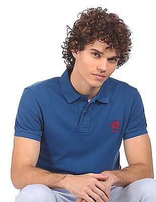 U S Polo Assn Men Navy Solid Short Sleeves Polo T-shirt