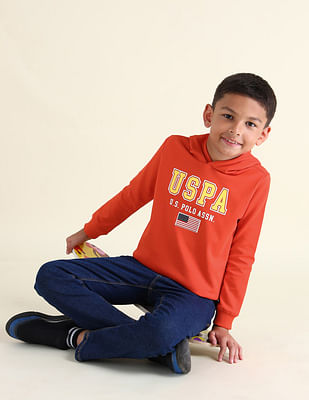 U S Polo Assn Kids Boys Brand Printed Hooded Sweatshirt