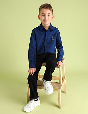 U S Polo Assn Kids Boys Regular Fit Dobby Textured Shirt