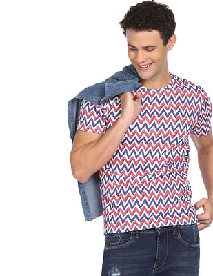 Flying Machine Chevron Print Cotton T-Shirt