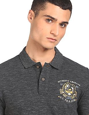 U S Polo Assn Denim Co Brand Print Heathered Polo Shirt