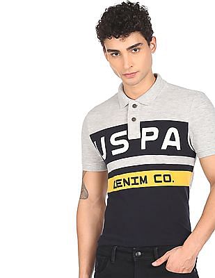 U S Polo Assn Denim Co Brand Print Colour Block Polo Shirt