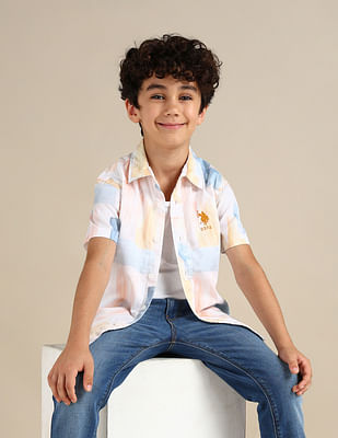 U S Polo Assn Kids Boys Regular Fit Abstract Printed Shirt