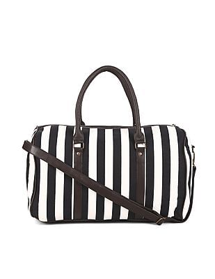 black and white striped luggage