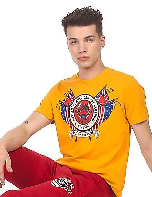 U S Polo Assn Denim Co Men Yellow Crew Neck Graphic Print T-Shirt