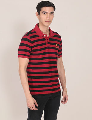 U S Polo Assn Ribbed Collar Striped Polo Shirt