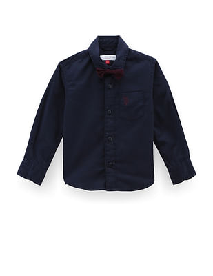 U S Polo Assn Kids Boys Solid Cotton Sateen Shirt