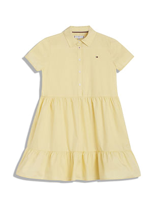 Tommy Hilfiger Kids Girls Tiered Solid Polo Dress