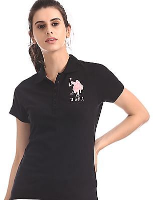 Black Solid Cotton Stretch Polo Shirt 