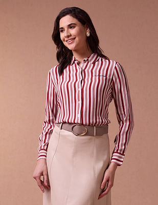 U S Polo Assn Women Relaxed Fit Vertical Stripe Shirt