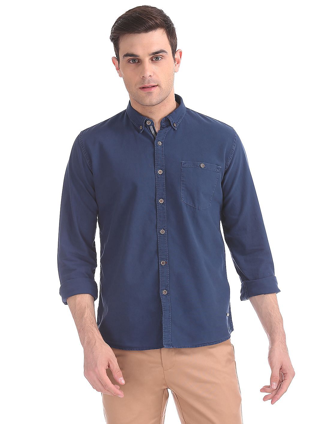 mens blue button down collar shirt