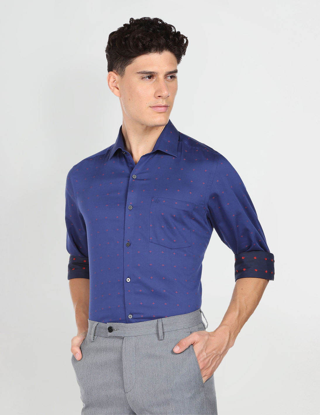 Buy Arrow Men Blue Patterned Twill Cotton Formal Shirt - NNNOW.com