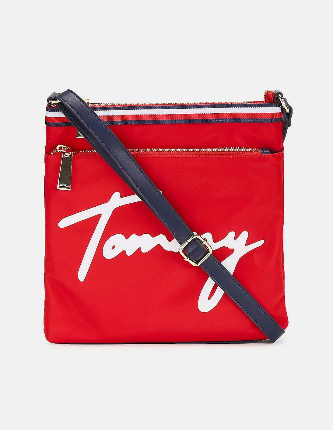 Buy Tommy Hilfiger Women Red Brand Print Zip Pocket X Body Sling Bag ...