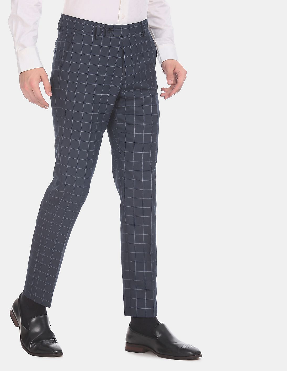 Buy Arrow Slim Fit Mid Waist Check Formal Trousers - NNNOW.com