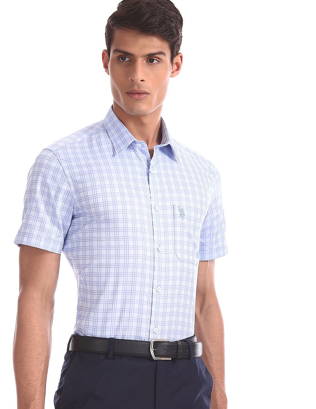 Buy USPA Tailored Blue Tailored Regular Fit Short Sleeve Shirt - NNNOW.com