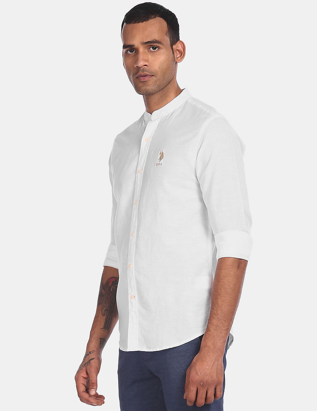 chinese collar polo white