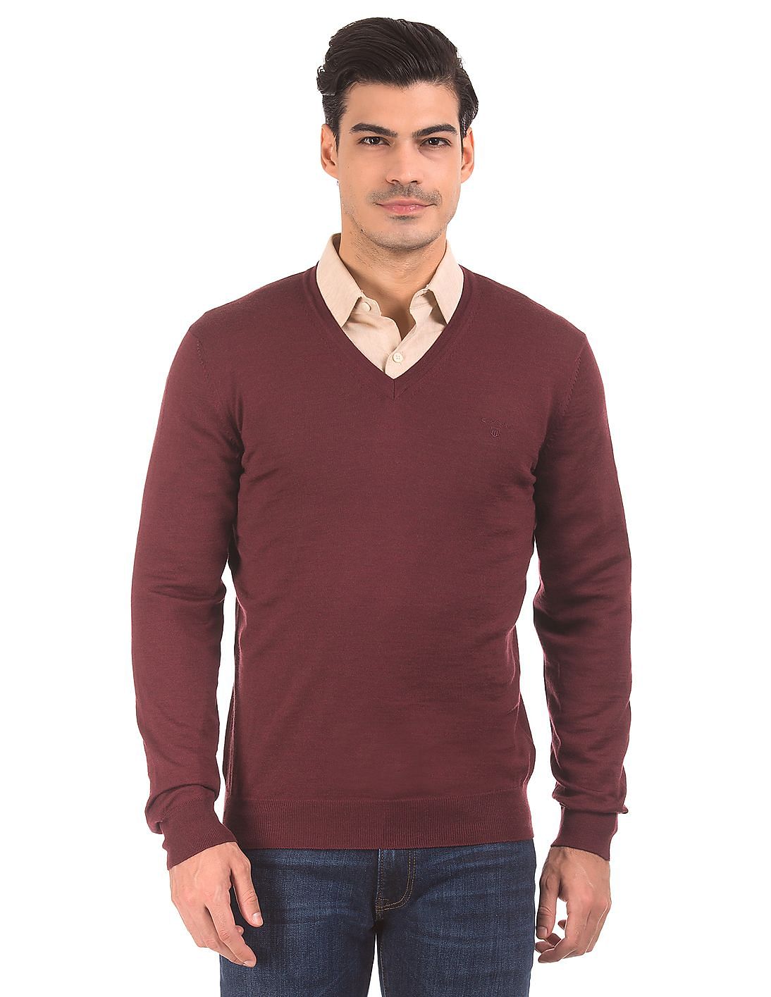Buy Gant Men V-Neck Wool Sweater - NNNOW.com