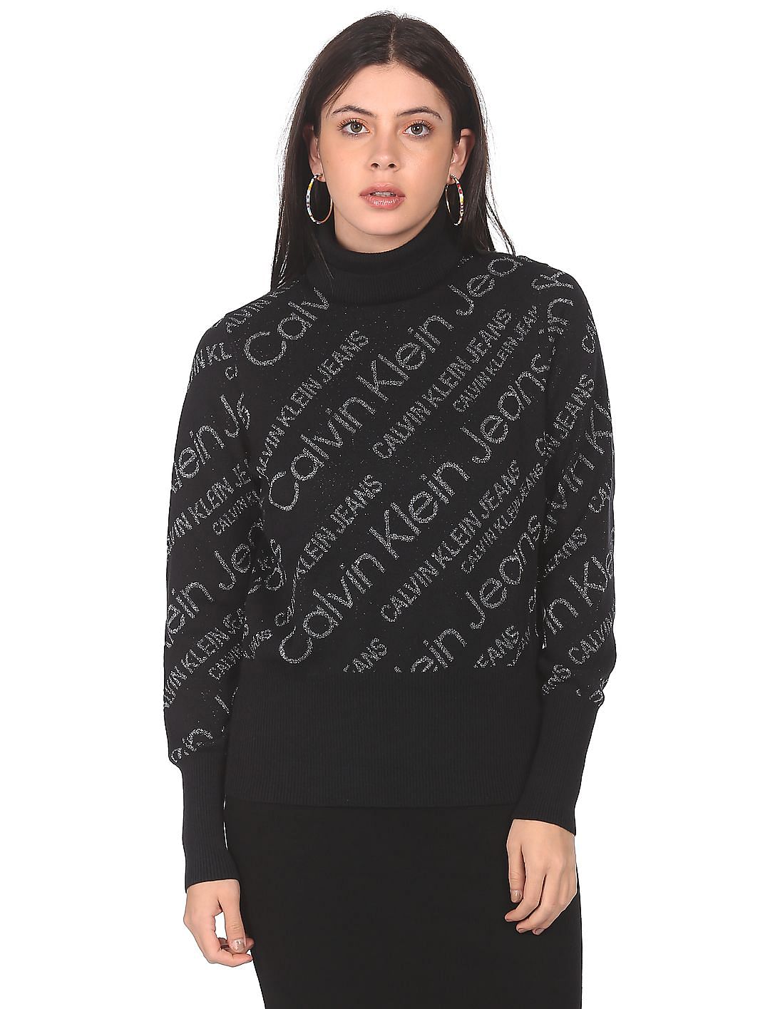 Buy Calvin Klein Jeans Women Black Turtle Neck All Over