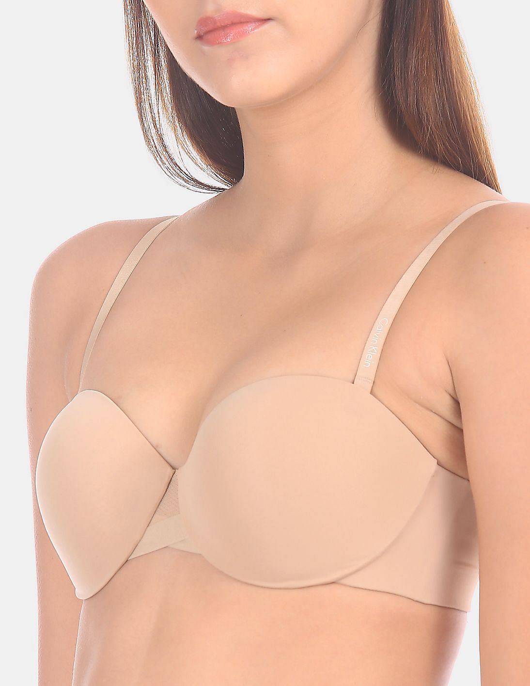Calvin Klein seamless strapless bra with side fastening in beige