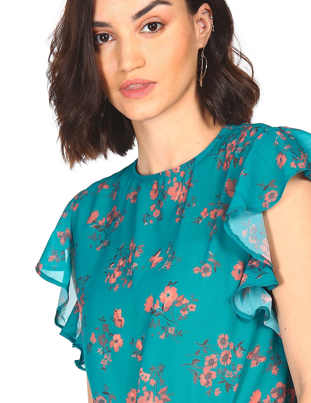 Buy Flying Machine Women Flutter Sleeve Floral Print Top - NNNOW.com