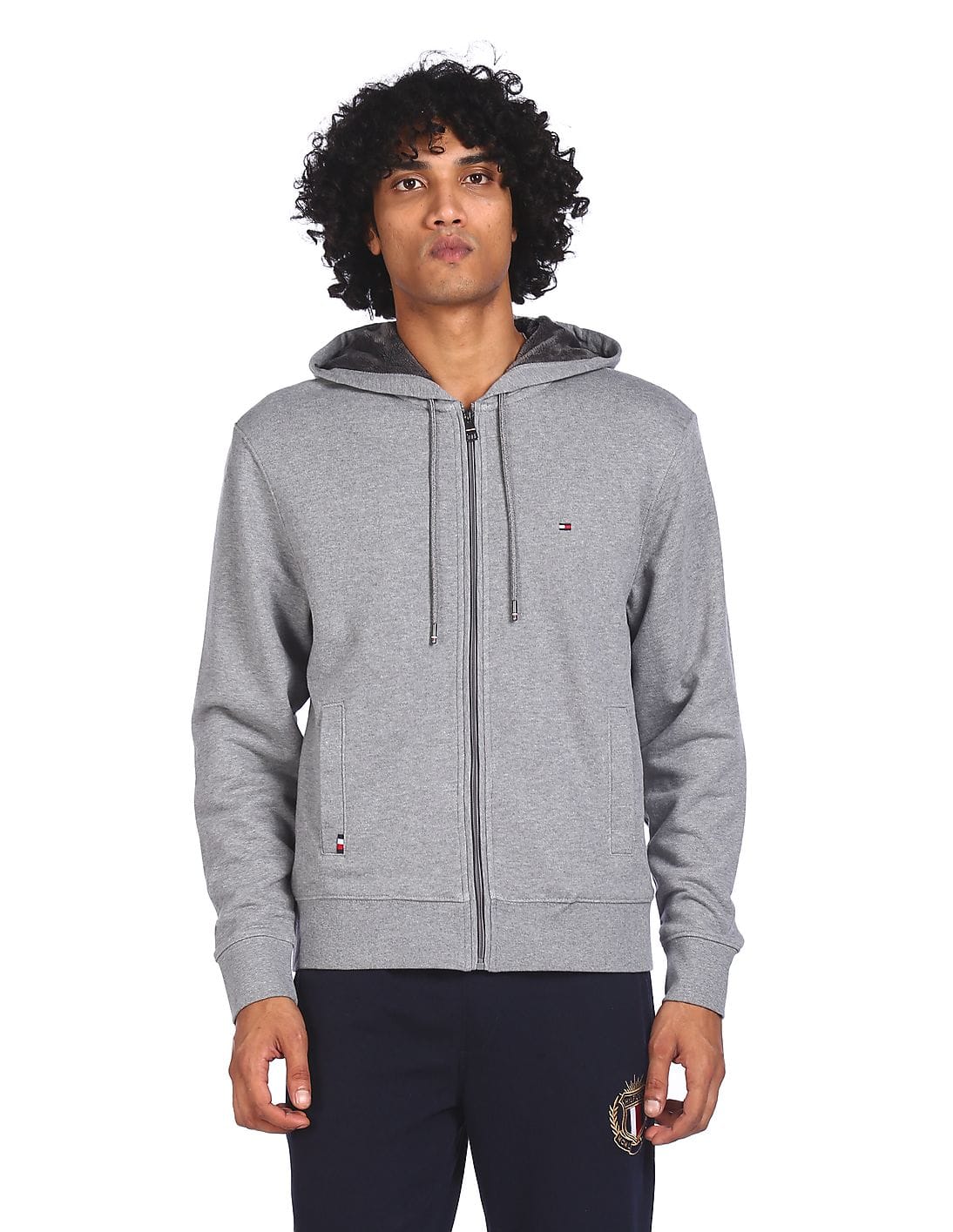 Buy Tommy Hilfiger Men Grey Long Sleeve Fur Line Hoodie Sweatshirt