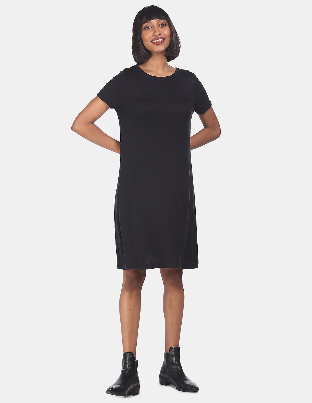 Buy GAP Women Black Short Sleeve Ribbed T-Shirt Dress