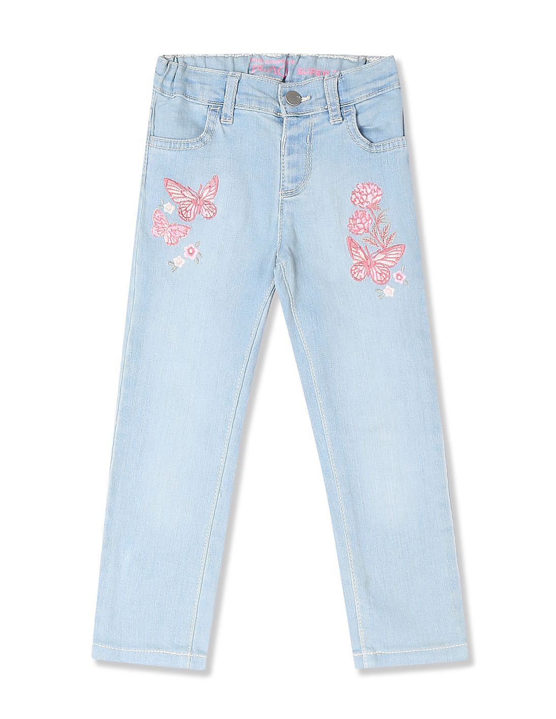 Buy The Children's Place Girls Blue Embroidered Butterfly Patch Denim ...
