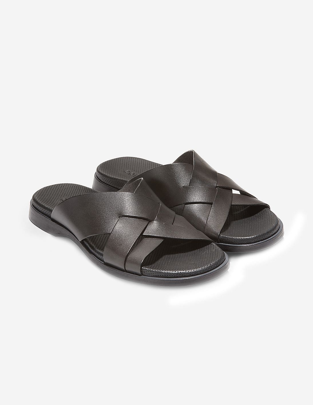 Buy Cole Haan Men Black Cross Strap Leather Sandals NNNOW