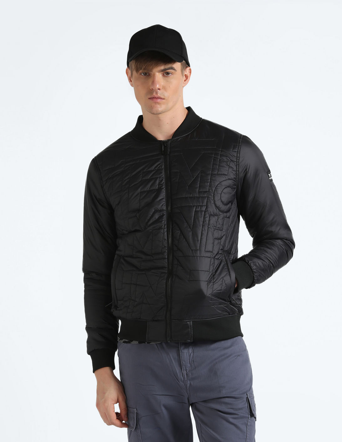 Buy Flying Machine Stand Collar Solid Bomber Jacket - NNNOW.com