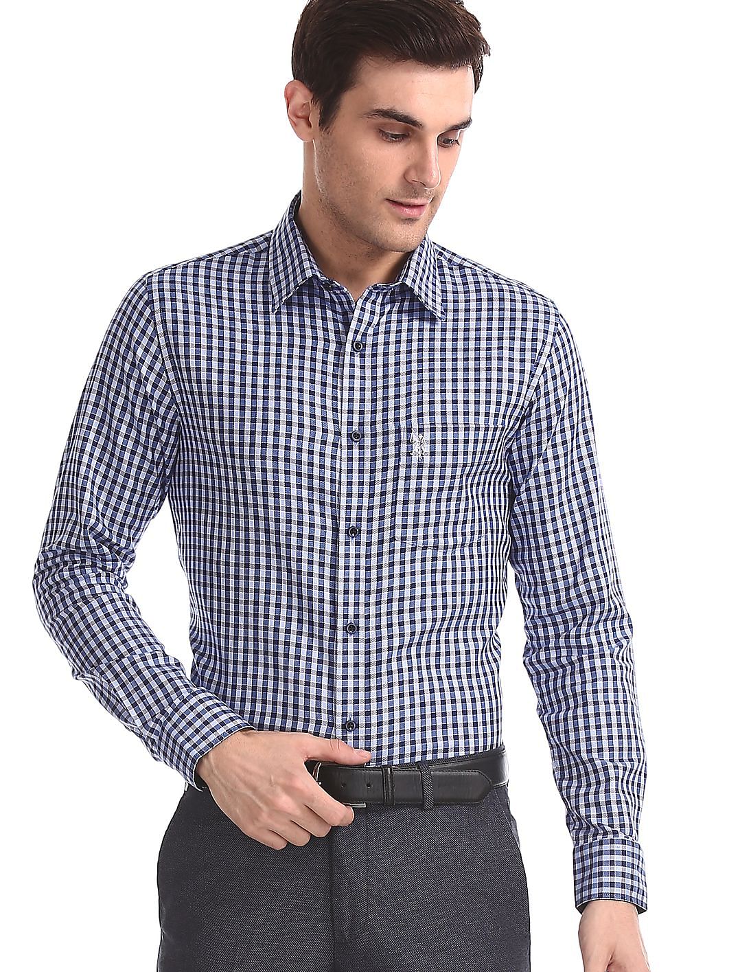 Buy Men Blue Tailored Regular Fit Cutaway Collar Shirt online at NNNOW.com