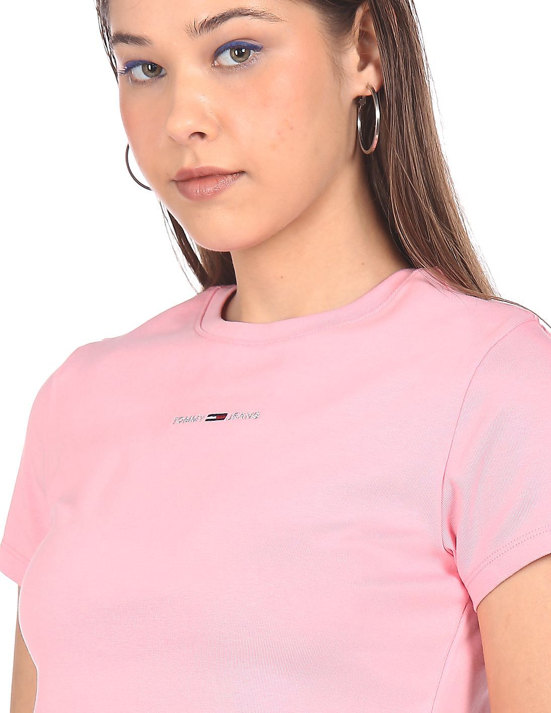 売れ筋商品|||トミーヒルフィガー カットソー トップス レディース Women's Cropped Cotton Crewneck T-Shirt Precious Pink トミー ヒルフィガー TOMMY HILFIGER レギュラースクリプト