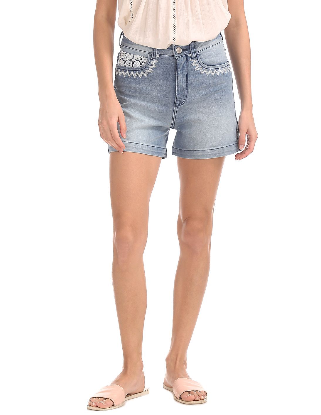 Buy Elle Studio Lace Trim Denim Shorts