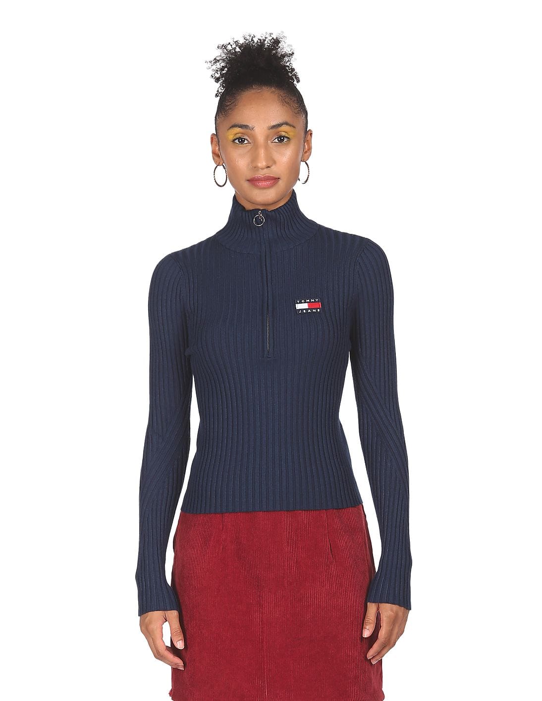 □6101 [Tommy Hilfiger] Half-zip knit turtleneck navy L