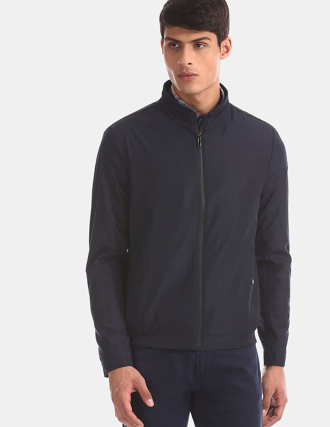 Buy Men Blue Tonal Check Zip Up Jacket online at NNNOW.com