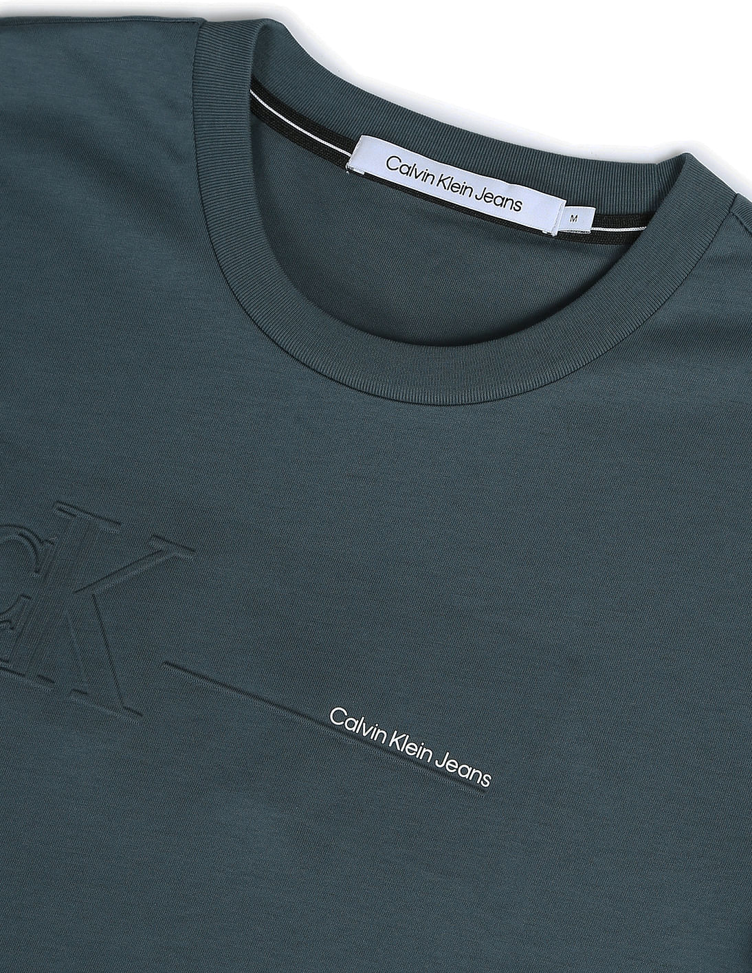 Buy Calvin Klein Men Teal Crew Neck Embossed Logo Cotton T-Shirt