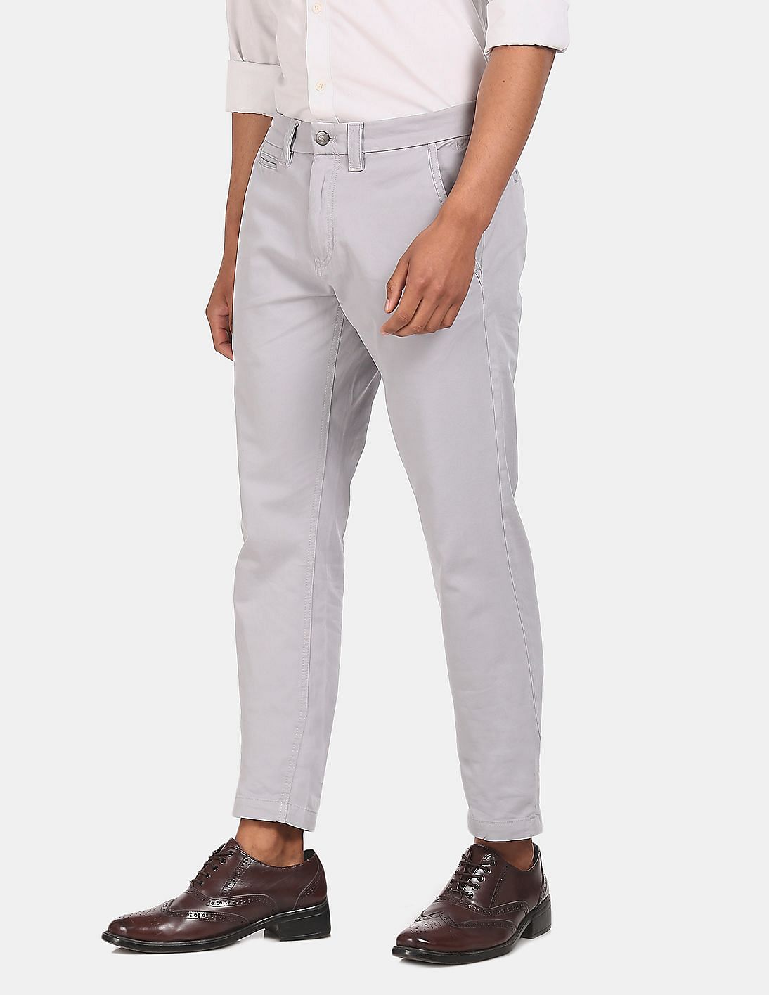 Buy Calvin Klein Men Grey Skinny Fit Solid Stretch Chino