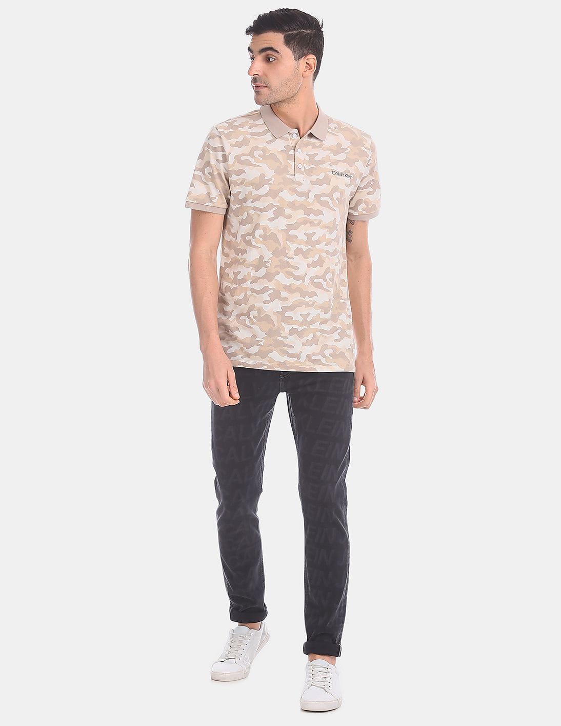 Buy Calvin Klein Men Light Khaki And Off-White Regular Fit Camo