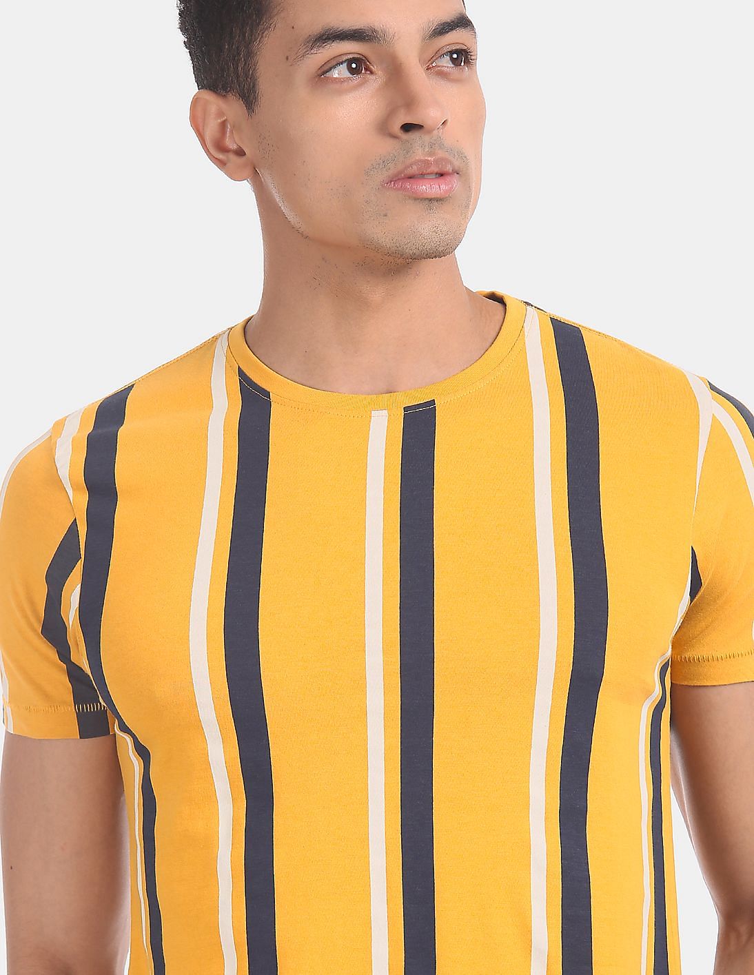 ★LAUL★OVER FIT VERTICAL STRIPE SHIRTS_YELLOW Buy Flying Machine Vertical Stripe Crew Neck T-Shirt - NNNOW.com