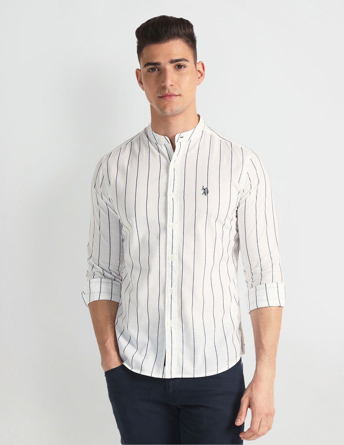 Buy U.S. Polo Assn. Denim Co. Mandarin Collar Striped Shirt - NNNOW.com