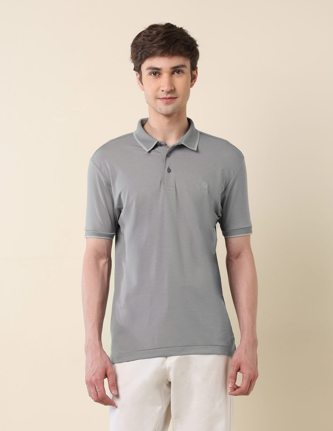 トップス ANCELLM S/S POLO SHIRT GRAY 1 Buy U.S. Polo Assn. Solid Monochrome Majesty Polo Shirt - NNNOW.com