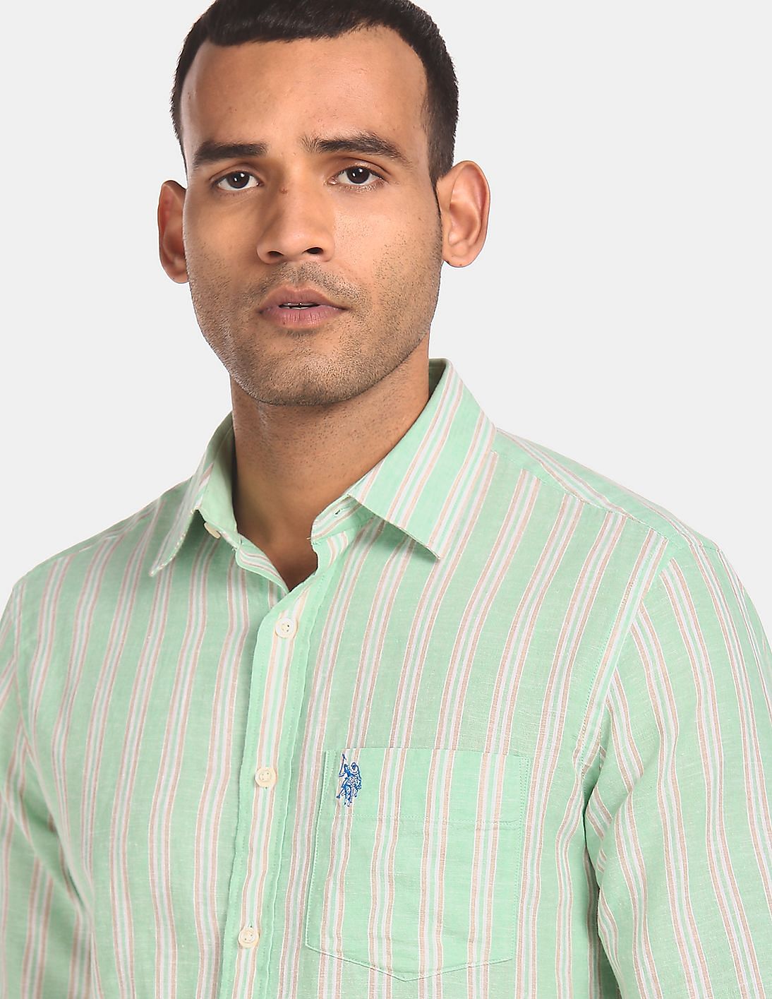 Buy . Polo Assn. Men Light Green Rounded Cuff Stripe Casual Shirt -  