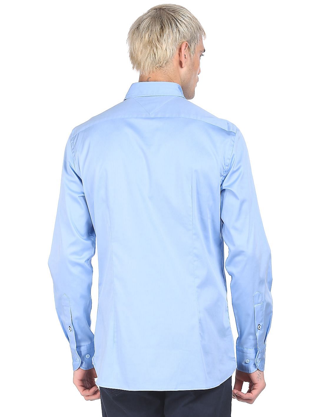 Buy Tommy Hilfiger Men Light Blue Slim Fit Cotton Sateen Smart 