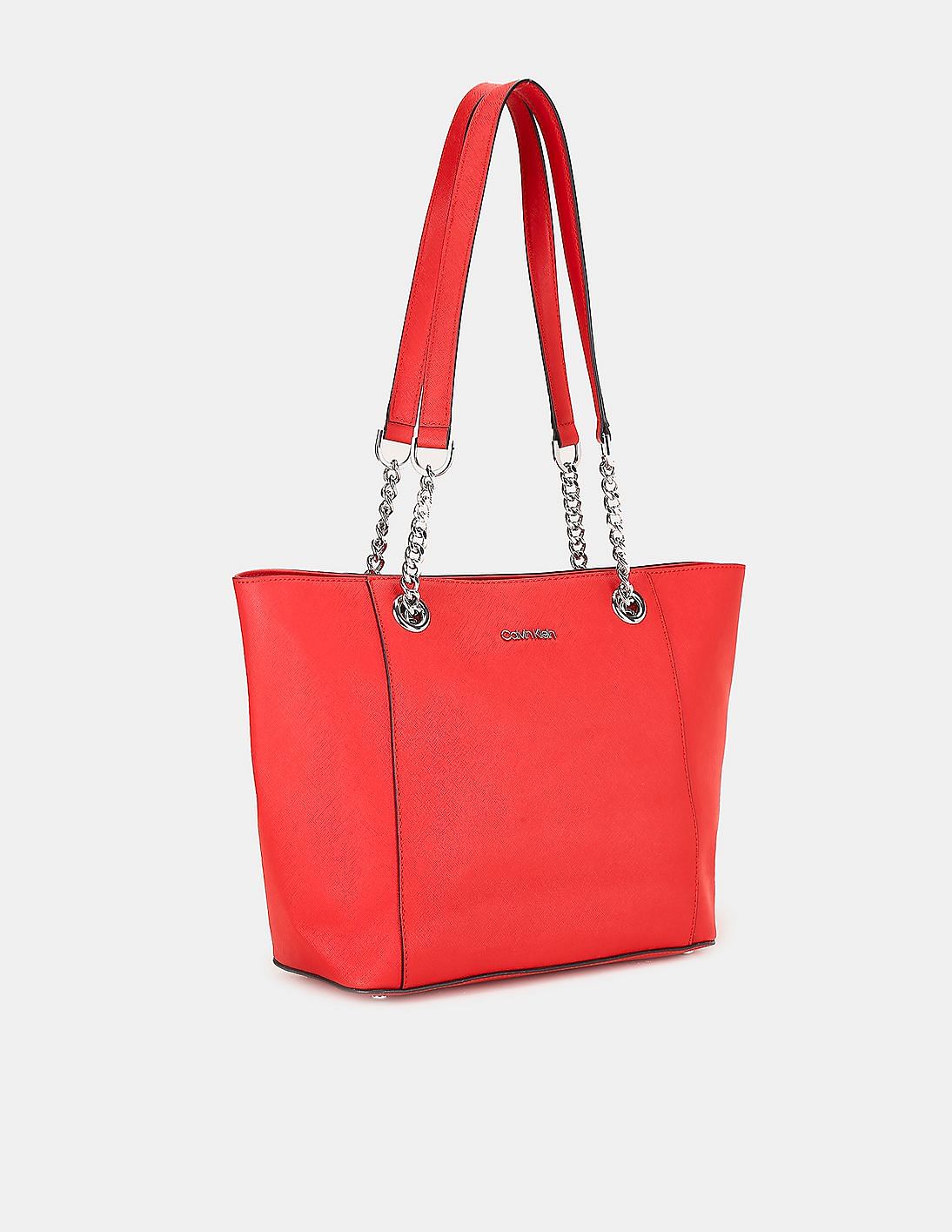 Calvin Klein fashion Poppy Red Leather Tote Large NWOT