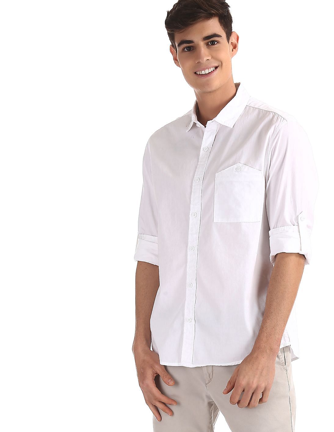 Buy Colt White Roll Up Sleeve Solid Shirt - NNNOW.com