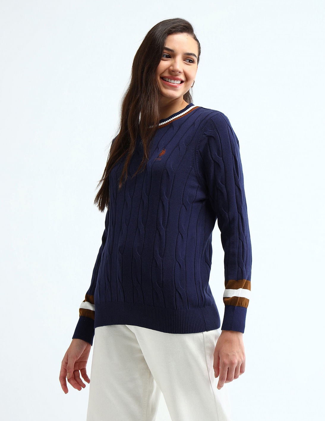 Buy U.S. Polo Assn. Women Regular Fit Cable Knit Sweater Buy U.S. Polo Assn. Women Regular Fit Cable Knit Sweater
