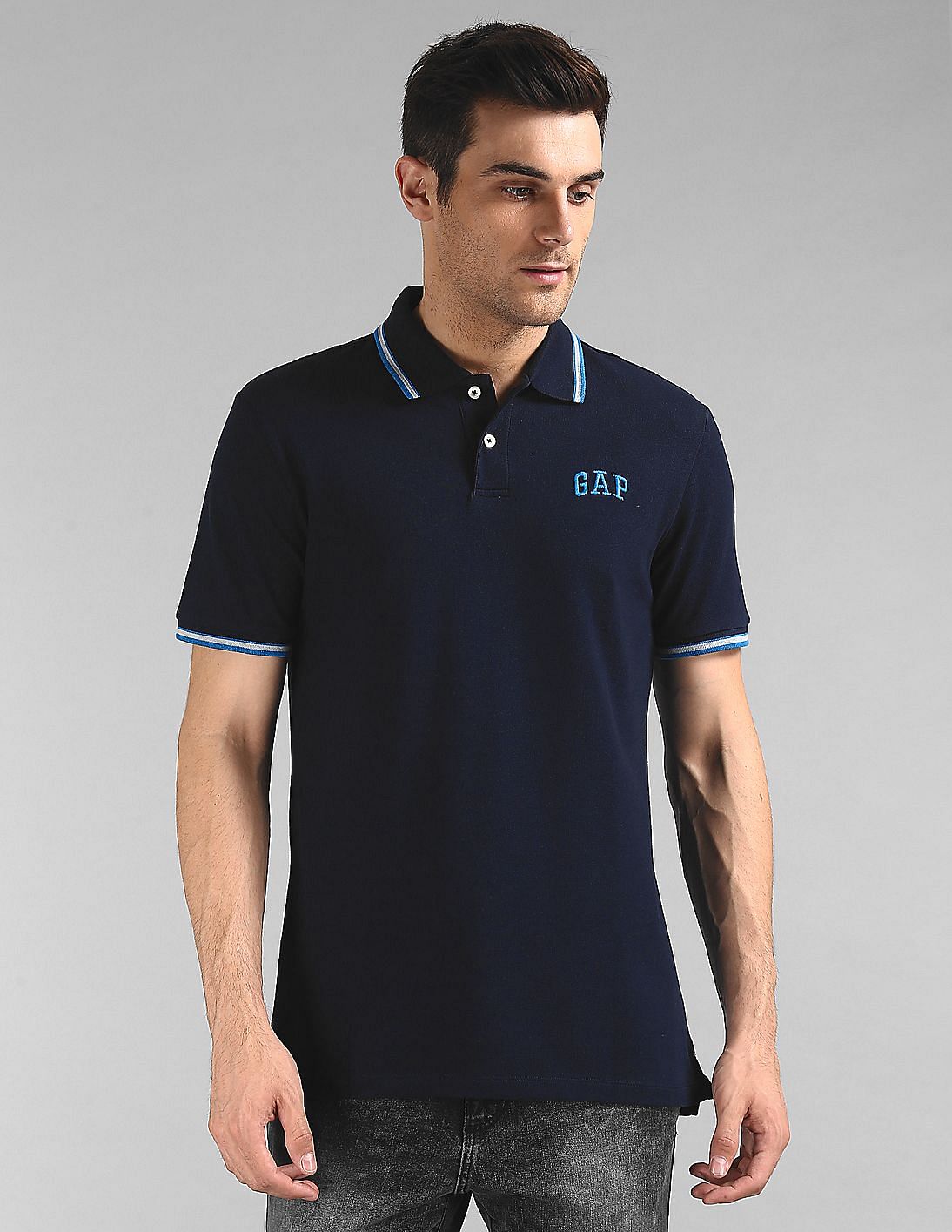 Buy GAP Men Blue Logo Pique Polo Shirt In Stretch - NNNOW.com